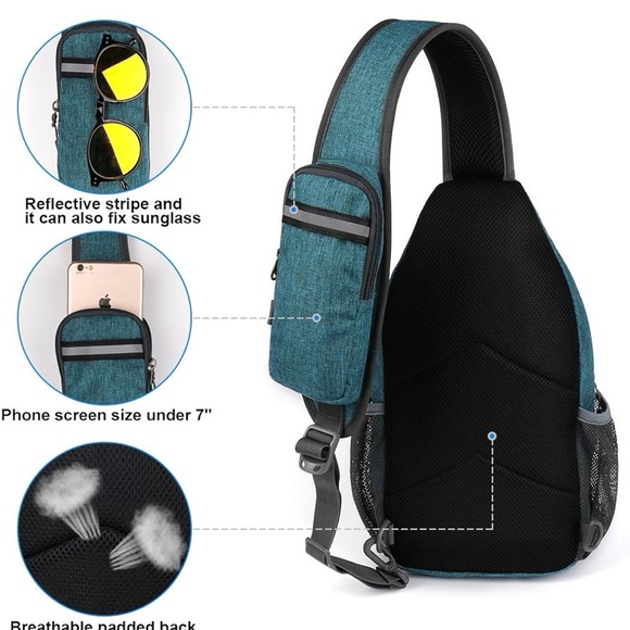 ⚡️FLASH SALE! WATERFLY Crossbody Teal Sling Backpack, Travel, Hiking - Picture 5 of 7